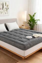 Living and Home 10cm Comfortable Quilted Mattress Topper in Grey - Size: Super King - thumbnail 2