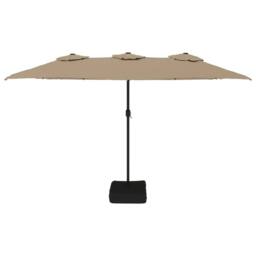 Berkfield Home Double-Head Parasol with LEDs Taupe 449x245 cm in Beige - thumbnail 4