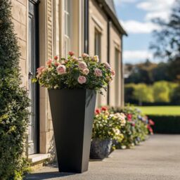 Woven Wood 90cm Zinc Galvanised Matte Black Tapered Square Planter - thumbnail 1