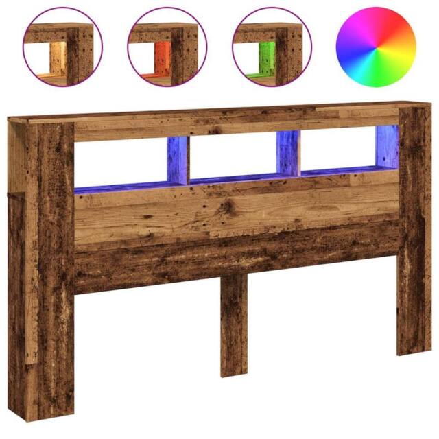 Berkfield Home LED Headboard Old Wood 180x18.5x103.5 cm Engineered Wood in Brown - image 1