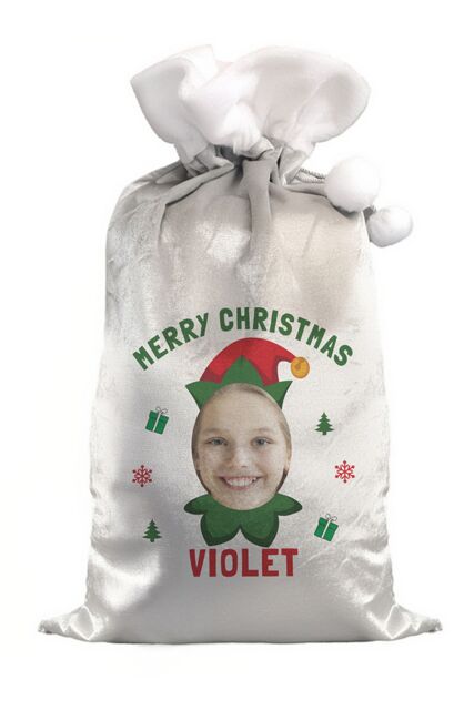 Personalised Memento Company Personalised Photo Upload Elf Christmas Sack in Grey - image 1