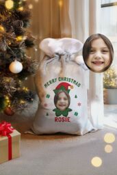 Personalised Memento Company Personalised Photo Upload Elf Christmas Sack in Grey - thumbnail 4