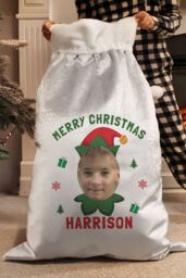 Personalised Memento Company Personalised Photo Upload Elf Christmas Sack in Grey - thumbnail 3