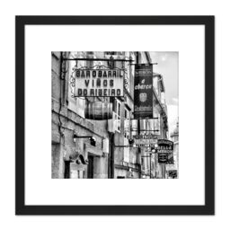 Artery8 Spanish Street Bars Restuarants Black White Photo 8X8 Inch Square Wooden Framed Wall Art Print Picture with Mount - thumbnail 1