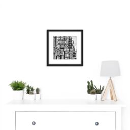 Artery8 Spanish Street Bars Restuarants Black White Photo 8X8 Inch Square Wooden Framed Wall Art Print Picture with Mount - thumbnail 2