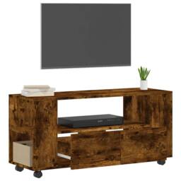 Berkfield Home TV Cabinet Smoked Oak 102x34.5x43 cm Engineered Wood in Brown - thumbnail 4