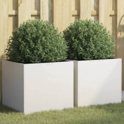 Berkfield Home Planters 2 pcs White 42x40x39 cm Steel - Size: 42 x 40 x 39 cm - thumbnail 2
