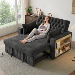 BTM Folding Sofa Bed Storage USB Cup Holders Convertible Sleeper Sofa in Grey - thumbnail 1