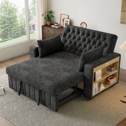 BTM Folding Sofa Bed Storage USB Cup Holders Convertible Sleeper Sofa in Grey - thumbnail 2