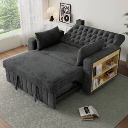 BTM Folding Sofa Bed Storage USB Cup Holders Convertible Sleeper Sofa in Grey - thumbnail 3