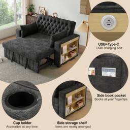 BTM Folding Sofa Bed Storage USB Cup Holders Convertible Sleeper Sofa in Grey - thumbnail 8