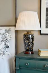 Loops Table Lamp Gold Bird Pattern Cream Double Pleat Shade LED E27 60W - thumbnail 3