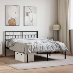 Berkfield Home Metal Bed Frame with Headboard Black 135x190 cm Double