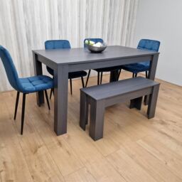 KOSY KOALA Modern Dark Grey Dining Table Set with 4 Blue Velvet Chairs & 1 Bench in Brown - thumbnail 2