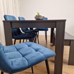 KOSY KOALA Modern Dark Grey Dining Table Set with 4 Blue Velvet Chairs & 1 Bench in Brown - thumbnail 5