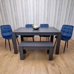 KOSY KOALA Modern Dark Grey Dining Table Set with 4 Blue Velvet Chairs & 1 Bench in Brown - thumbnail 9