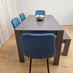 KOSY KOALA Modern Dark Grey Dining Table Set with 4 Blue Velvet Chairs & 1 Bench in Brown - thumbnail 3