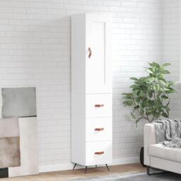 Berkfield Home Highboard White 34.5x34x180 cm Engineered Wood - thumbnail 1