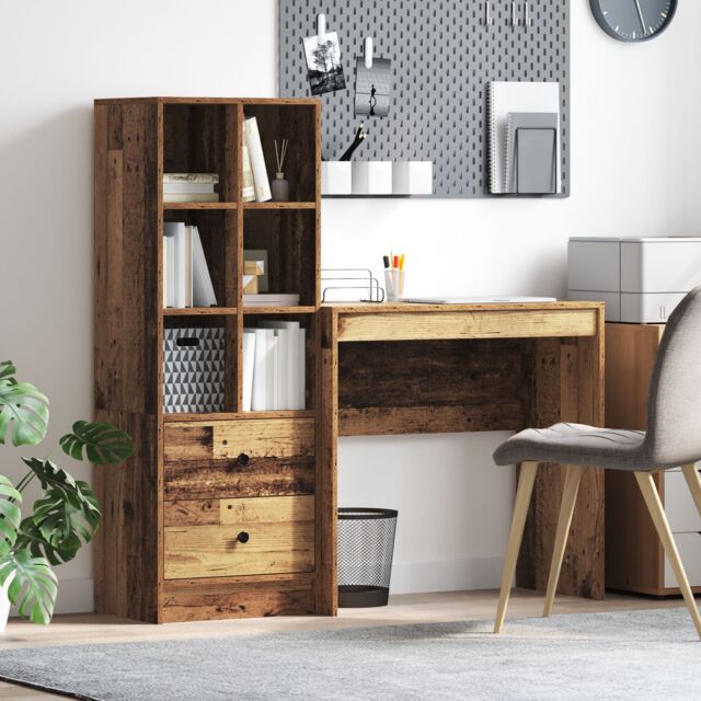 Berkfield Home Desk with Storage Old Wood Engineered Wood in Brown - image 1
