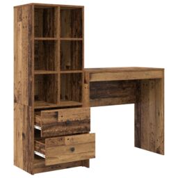 Berkfield Home Desk with Storage Old Wood Engineered Wood in Brown - thumbnail 6
