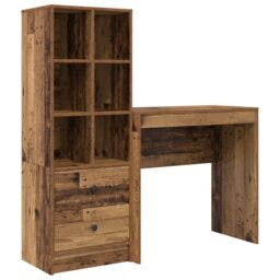 Berkfield Home Desk with Storage Old Wood Engineered Wood in Brown - thumbnail 2