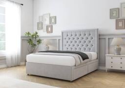 "Sloomy Amberley Plush Divan Bed Base No Drawers With 26"" Strutted Headboard & 12"" Matching Footboard in Navy - Size: Small Double" - thumbnail 3