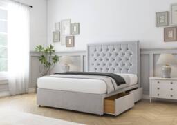 "Sloomy Amberley Plush Divan Bed Base No Drawers With 26"" Strutted Headboard & 12"" Matching Footboard in Navy - Size: Small Double" - thumbnail 4