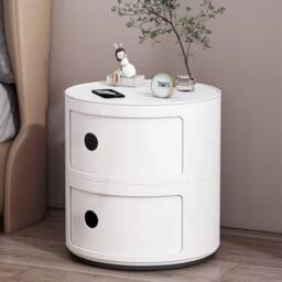 EONLION 2 Tiers Round Storage Unit Side Table in White - Size: 100 cm