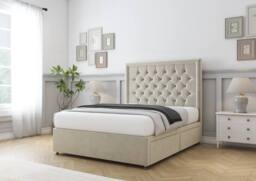 "Sloomy Kingsley Plush Divan Bed Base No Drawers With 26"" Strutted Headboard in Light Brown - Size: Small Double" - thumbnail 3