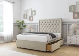 "Sloomy Kingsley Plush Divan Bed Base No Drawers With 26"" Strutted Headboard in Light Brown - Size: Small Double" - thumbnail 4
