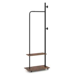 Costway Rolling Clothing Rack Wooden Garment Rack w/Hanging Rod & Side Hooks in Brown