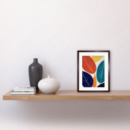 "Artery8 Wall Art Print Henri Matisse Style Leaves Linocut Painting Blue Yellow Orange Botanical Boho Leaf Artwork Framed 9X7 Inch - Size: W7"" x H9""" - thumbnail 2