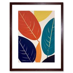 "Artery8 Wall Art Print Henri Matisse Style Leaves Linocut Painting Blue Yellow Orange Botanical Boho Leaf Artwork Framed 9X7 Inch - Size: W7"" x H9""" - thumbnail 1