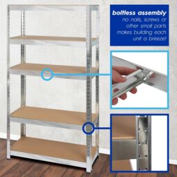 Harbour Housewares 5-Tier Steel Garage Shelving Units Set - 2pc Set Heavy Duty Storage Shelves in Silver - thumbnail 5