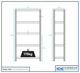 Harbour Housewares 5-Tier Steel Garage Shelving Units Set - 2pc Set Heavy Duty Storage Shelves in Silver - thumbnail 9