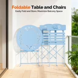 EONLION Blueolive 3PCS Folding Bistro Set with Olive Leaf Pattern in Blue - Size: 100 cm - thumbnail 3