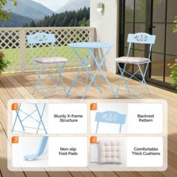 EONLION Blueolive 3PCS Folding Bistro Set with Olive Leaf Pattern in Blue - Size: 100 cm - thumbnail 4