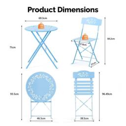 EONLION Blueolive 3PCS Folding Bistro Set with Olive Leaf Pattern in Blue - Size: 100 cm - thumbnail 2