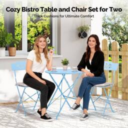 EONLION Blueolive 3PCS Folding Bistro Set with Olive Leaf Pattern in Blue - Size: 100 cm - thumbnail 1