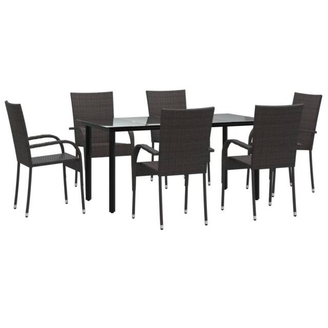 Berkfield Home Beautiful 7 Piece Garden Dining Set Brown Poly Rattan - image 1
