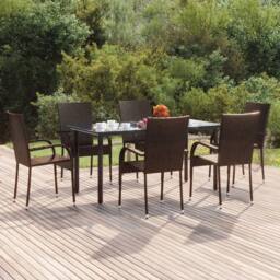 Berkfield Home Beautiful 7 Piece Garden Dining Set Brown Poly Rattan - thumbnail 2