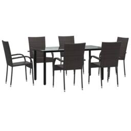 Berkfield Home Beautiful 7 Piece Garden Dining Set Brown Poly Rattan - thumbnail 1