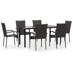 Berkfield Home Beautiful 7 Piece Garden Dining Set Brown Poly Rattan - thumbnail 3