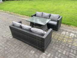 Fimous Wicker PE Rattan Garden Dining Set Outdoor Furniture Sofa with Patio Dining Table Dark Grey Mixed - thumbnail 2