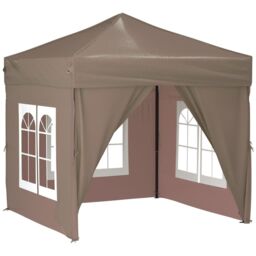 Berkfield Home Folding Party Tent with Sidewalls Taupe 2x2 m in Beige - thumbnail 2