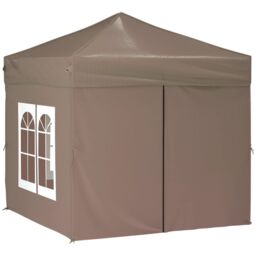 Berkfield Home Folding Party Tent with Sidewalls Taupe 2x2 m in Beige - thumbnail 3