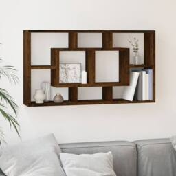 Berkfield Home Wall Display Shelf 8 Compartments Smoked Oak in Brown - thumbnail 2