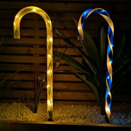 Samuel Alexander Set of 4 Battery Operated Light up Multi-Coloured Candy Cane Christmas Path Lights - thumbnail 4