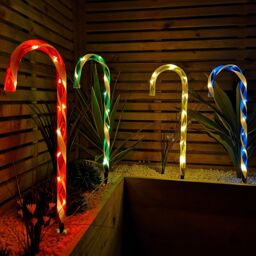 Samuel Alexander Set of 4 Battery Operated Light up Multi-Coloured Candy Cane Christmas Path Lights - thumbnail 2