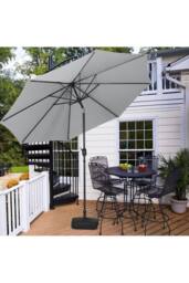 Living and Home 3M Large Rotating Patio Parasol for Outdoor Sunshade and Rain with Plastic Fillable Base in Light Grey - thumbnail 1